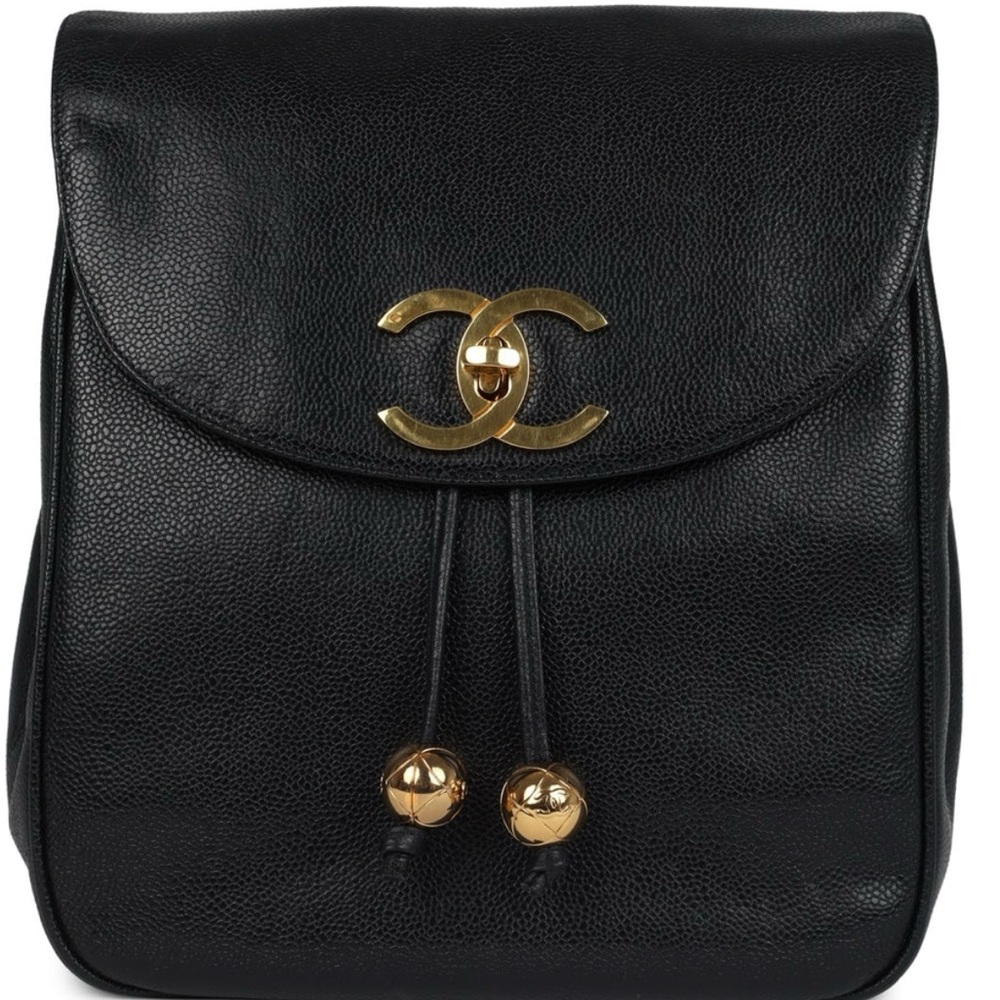 Chanel Black Backpack with Gold Accents
